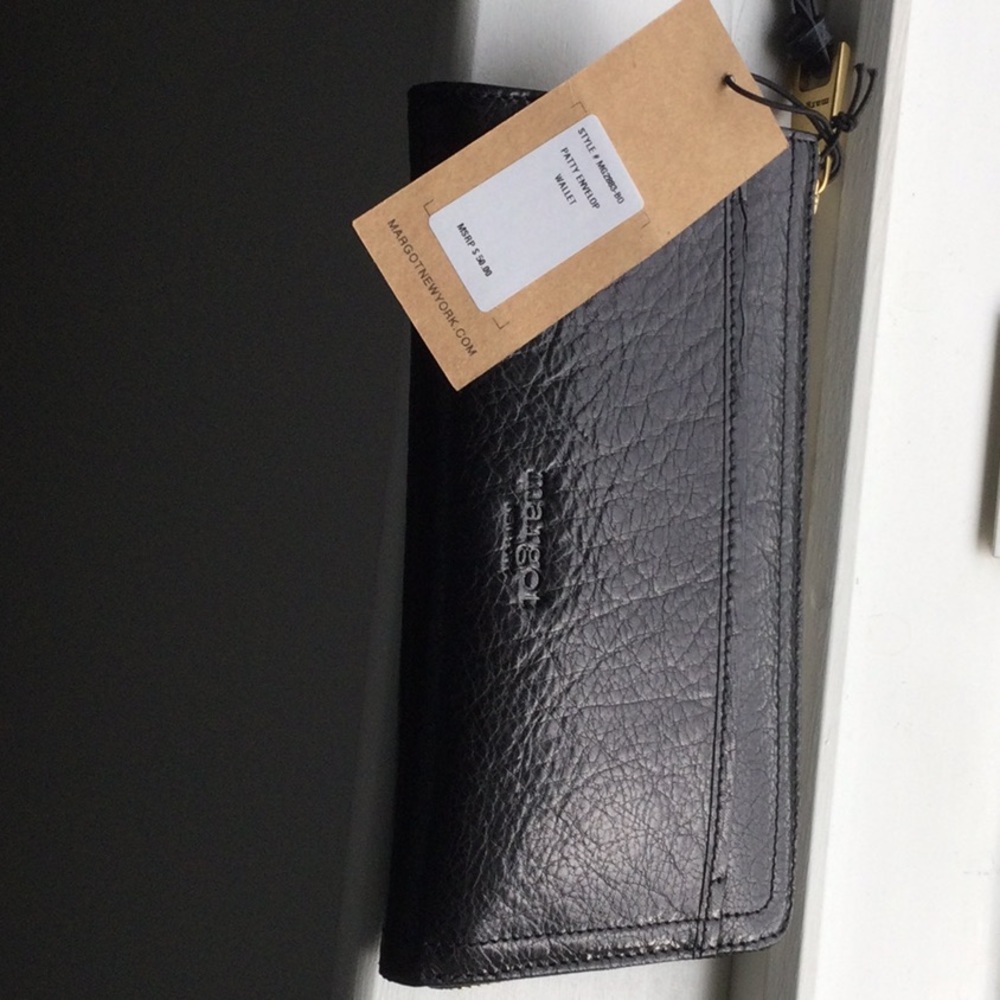 Margot black wristlet wallet, 8x4 1/2 inches.